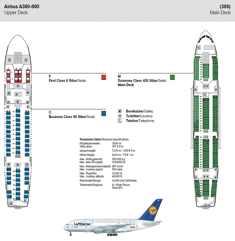 Lufthansa Airbus A380-800 Seating Chart