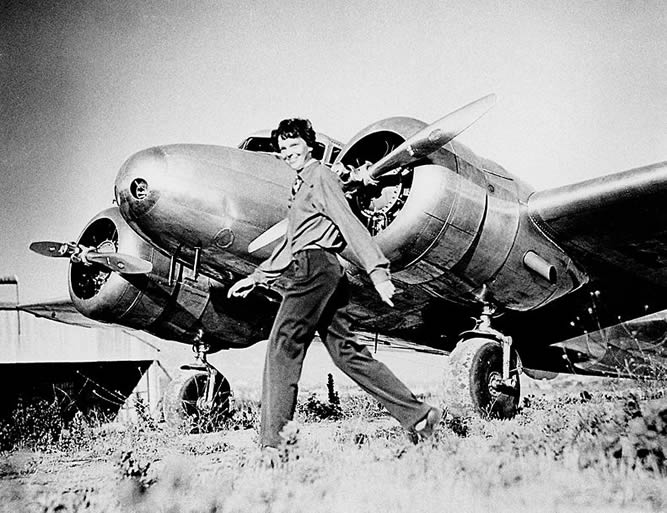 Amelia Earhart with the Airplane Lockheed L-10 She Was Flying When She Went Missing