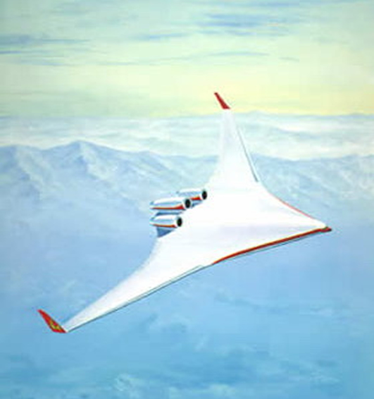 drawing of planned look of boeing 797 blended wing airliner