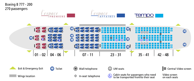 air france boeing 777-200 airline seating chart