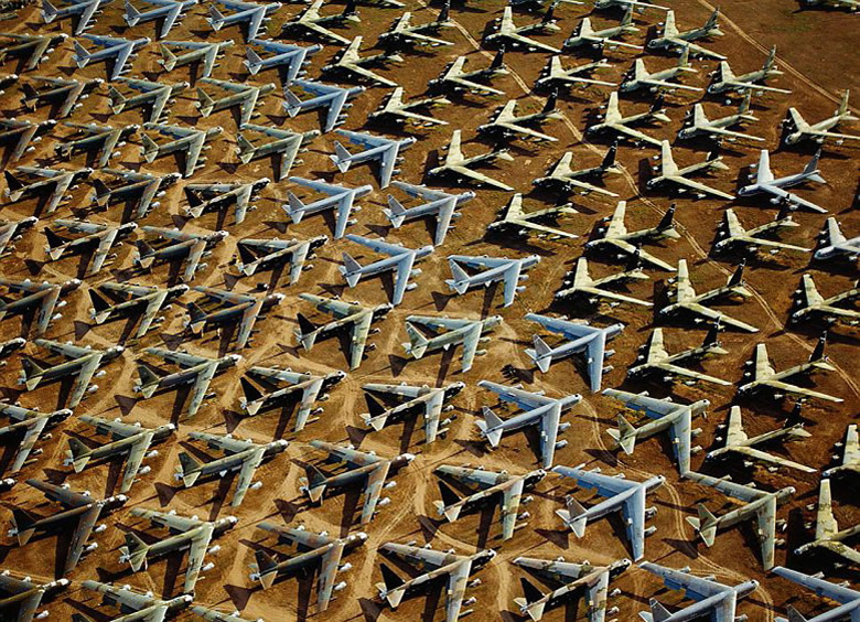 Hundreds of Boeing B-52 Bombers sit waiting in the Arizona Air Firce base Boneyard