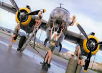 The Swedish Bikini Team with a North American B-25 Aircraft