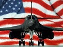 b1b bomber in front of american flag