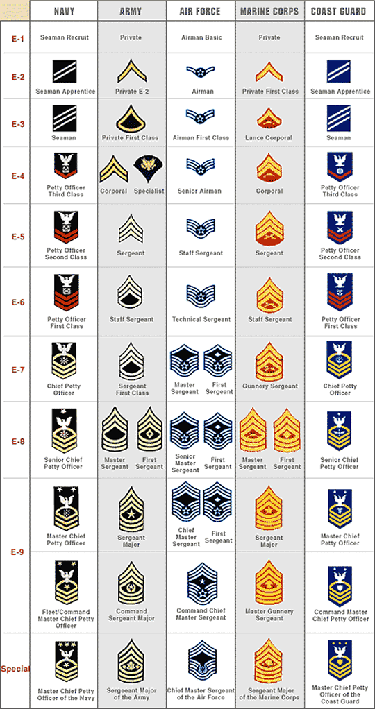 Insignia chart military us 