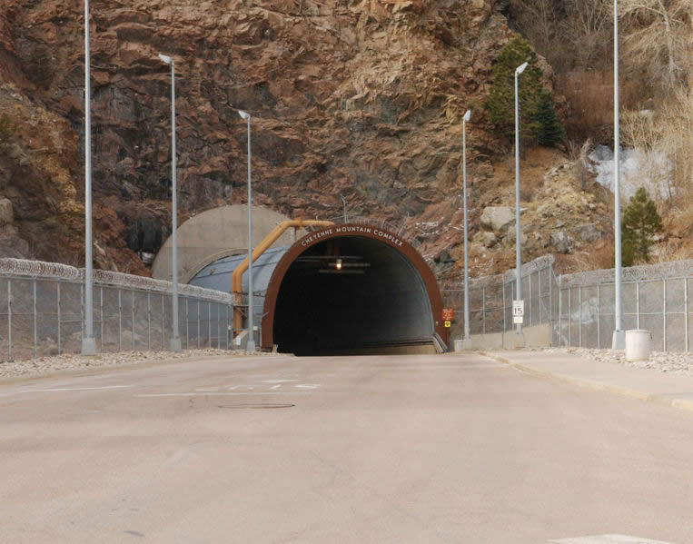 NORAD entrance into underground base in colorado mountains