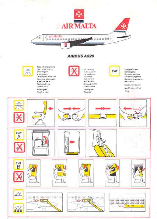 Air Malta Airbus A319 Airline Safety Card 2017 