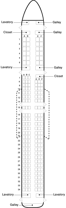continental airlines boeing 757-200 seating map aircraft chart.