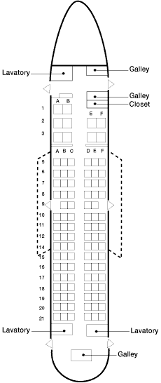 continental airlines boeing 737-500 seating map aircraft chart