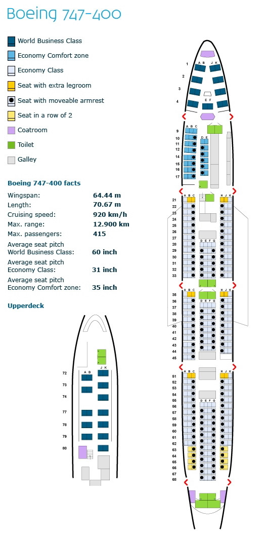 klm royal dutch airlines boeing 747-400 aircraft seating