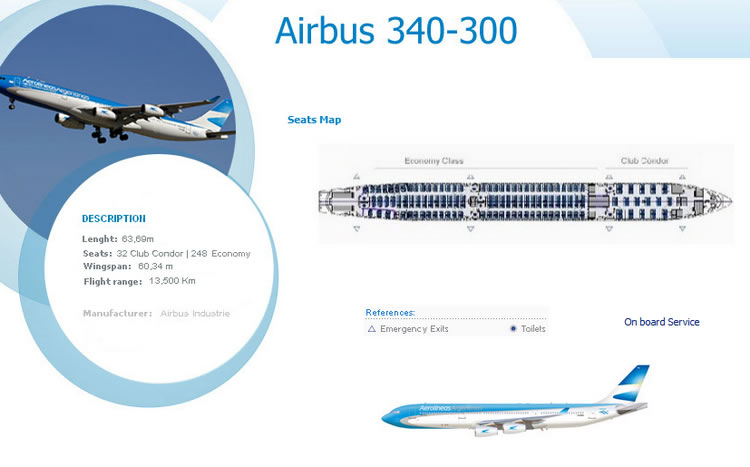 AEROLINEAS ARGENTINA AIRLINES AIRBUS A340-300 AIRCRAFT SEATING CHART
