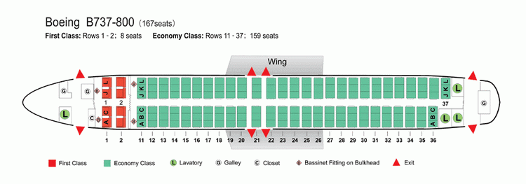 AIR CHINA AIRLINES BOEING 737-800 AIRCRAFT SEATING CHART