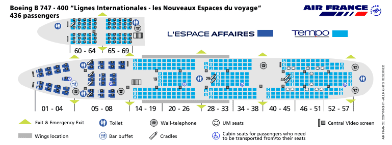AIR FRANCE AIRLINES BOEING 747-400 INTERNATIONAL AIRCRAFT SEATING CHART