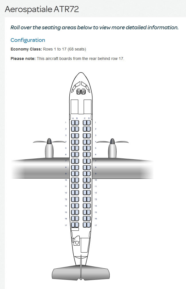 AIR NEW ZEALAND AIRLINES ATR 72 AIRCRAFT SEATING CHART