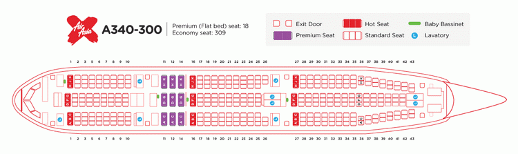 AIR ASIA AIRLINES AIRBUS A340-300 AIRCRAFT SEATING CHART