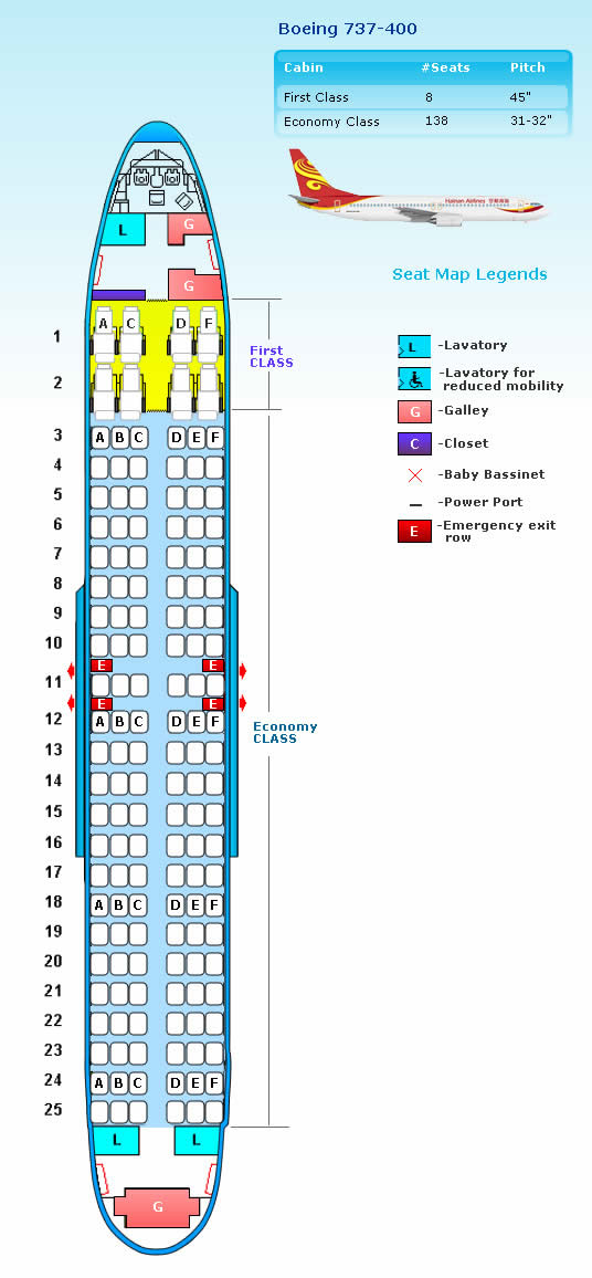 HAINAN AIRLINES BOEING 737-400 AIRCRAFT SEATING CHART