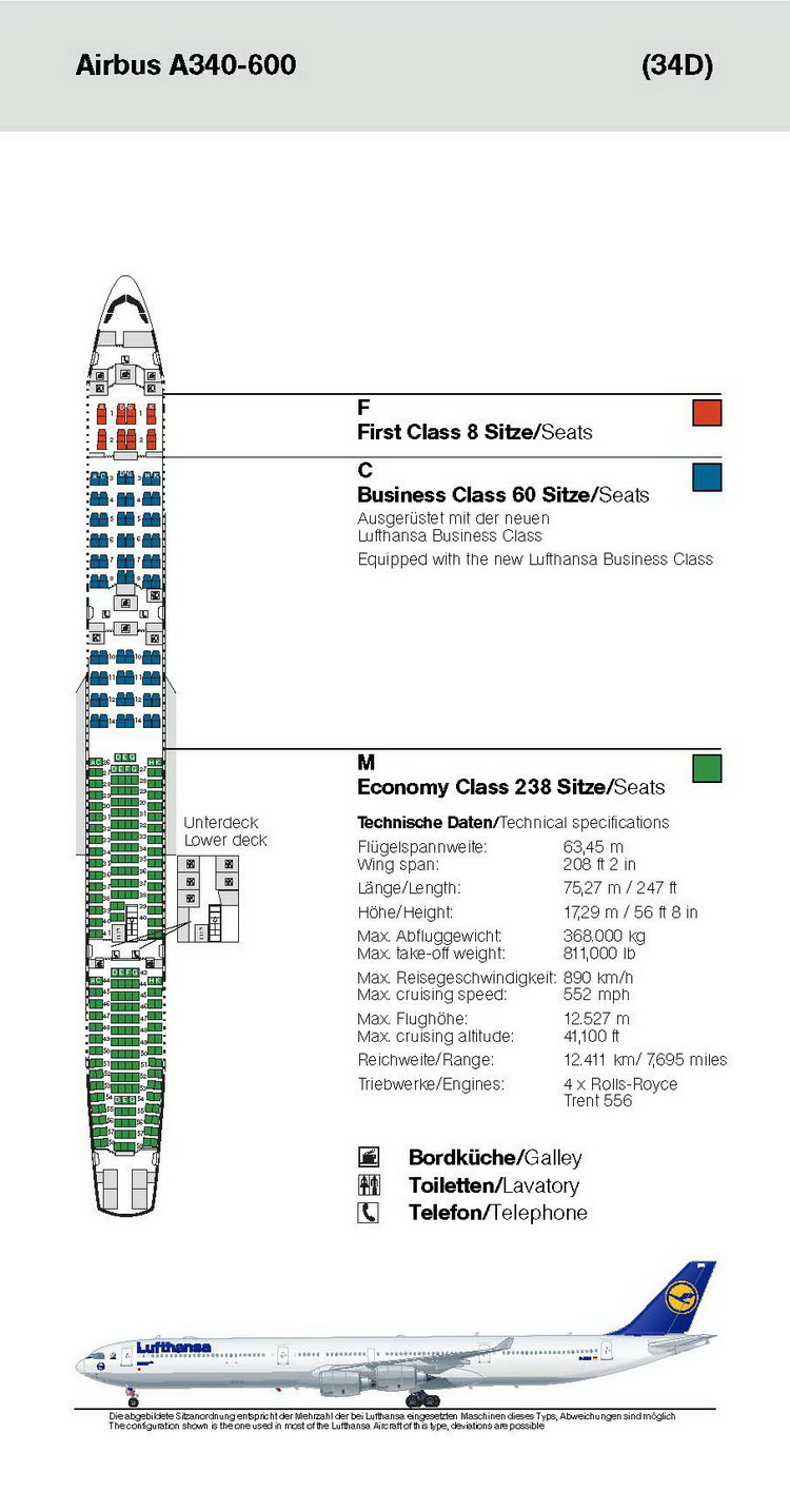 LUFTHANSA AIRLINES AIRBUS A340-600 AIRCRAFT SEATING CHART