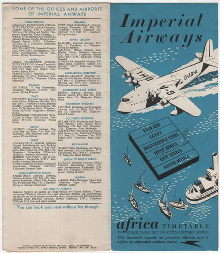 vintage airline timetable for imperial airways