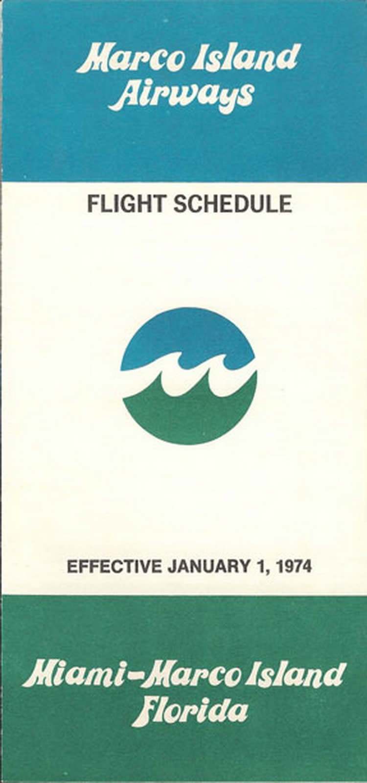 vintage airline timetable for Marco Island Airways