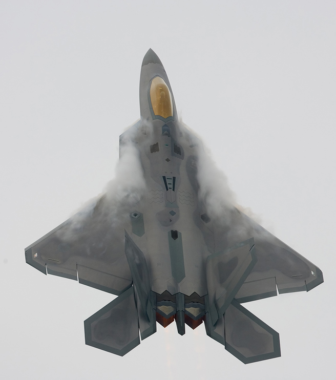 F-22 Raptor Flying Vertical with vortex