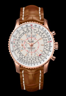 gold white and brown breitling watch