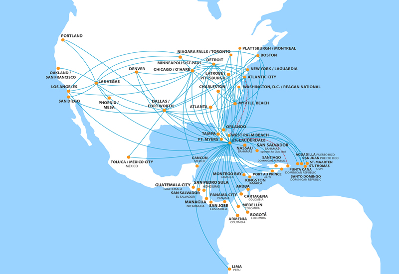 spirit airlines route map