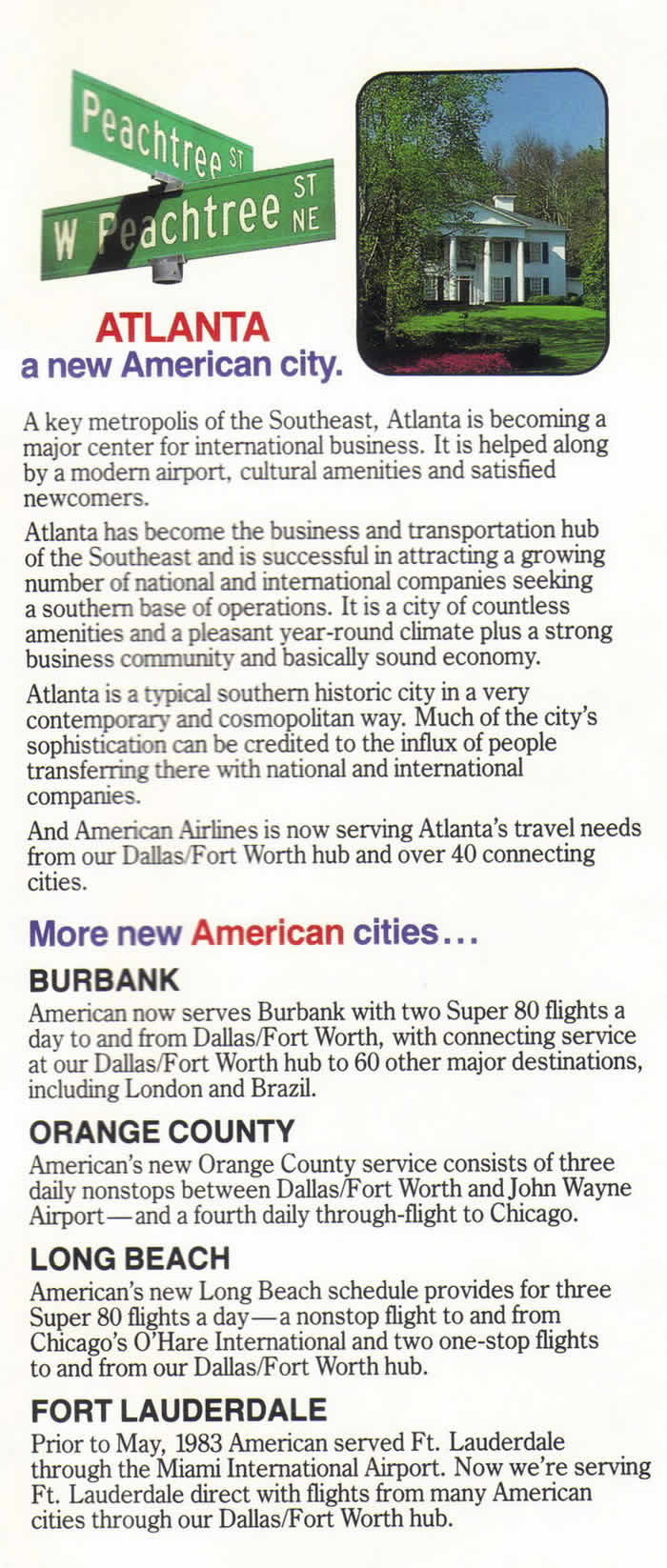 AA NEW CITY DESTINATIONS AMERICAN AIRLINES 1983