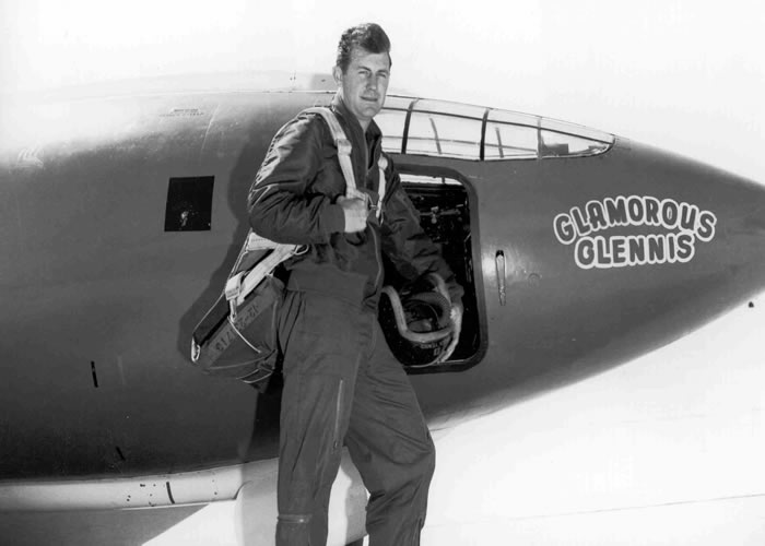 chuck yeager with his bell x-1 which was the first aircraft to break the sound barrier
