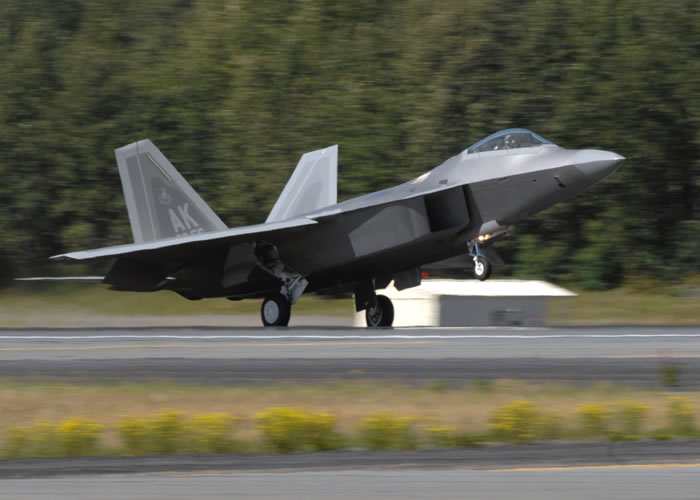 F-22 Raptor Takes Off From Elmendorf Alaska