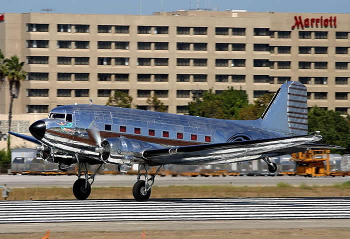 Restored DC-3 Airliner with Original Aluminum Exterior
