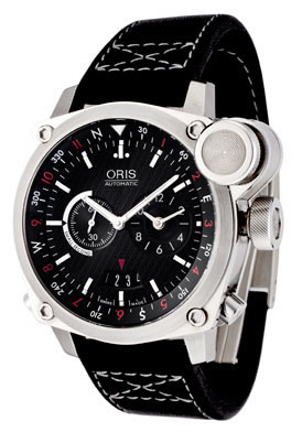 Oris Men's BC4 Flight Timer Automatic Chronograph Black Leather Watch