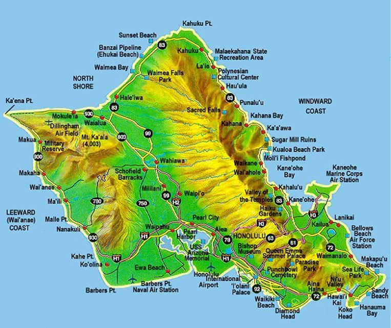 Map Of The Hawaiian Island Oahu - Hawaiian Airlines Home Base Flight Hub