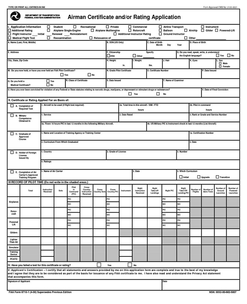 Airman Certificate FAA Form 8710