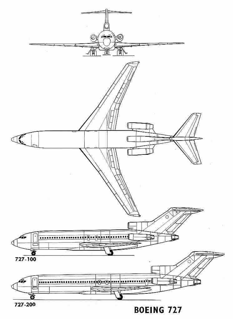 Boeing 727 3 Side View - Boeing 727-100 - Boeing 727-200