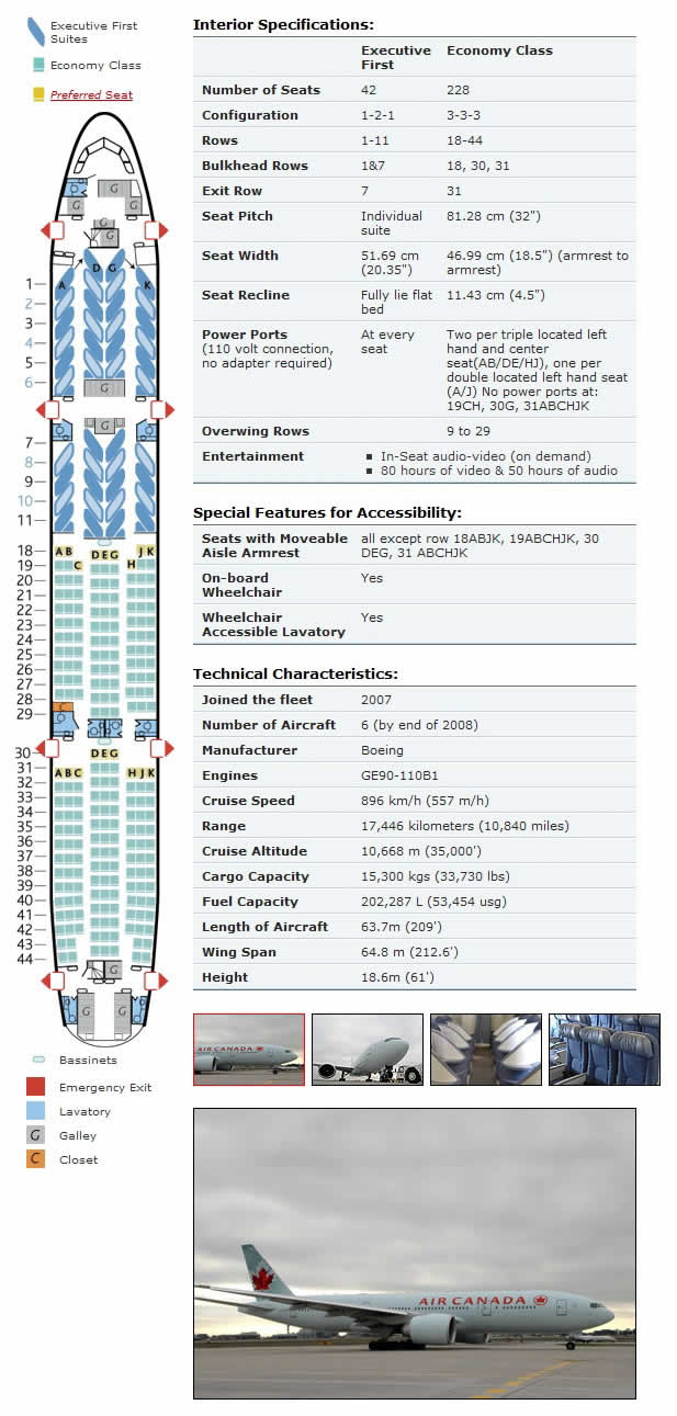 air canada airlines boeing 777-200lr seat map