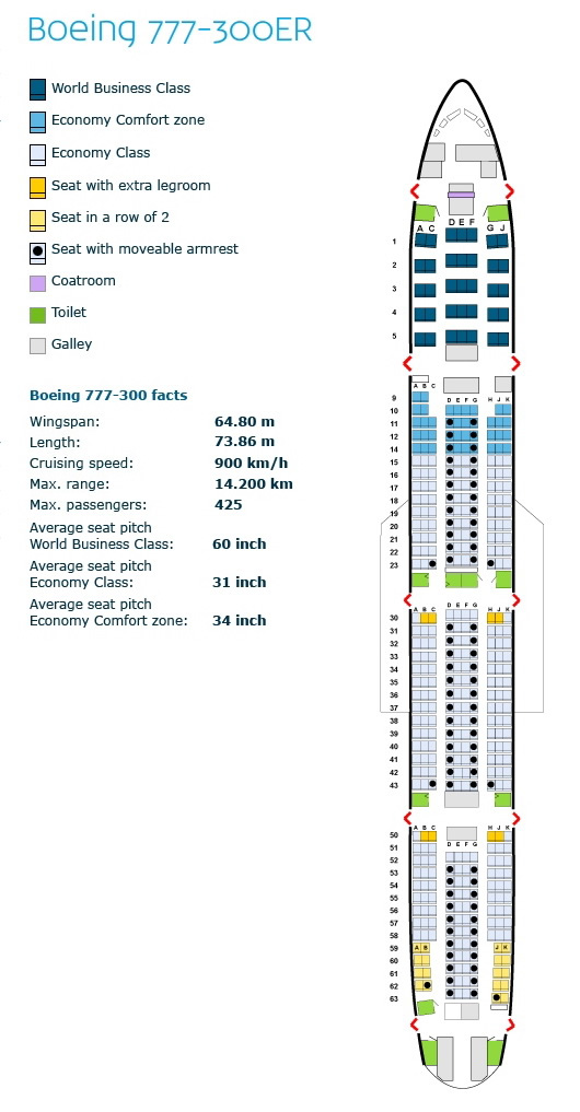 klm royal dutch airlines boeing 777-300er aircraft seating chart