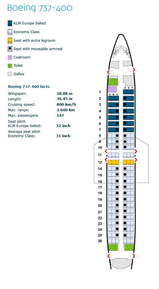 klm royal dutch airlines boeing 737-400 aircraft seating chart