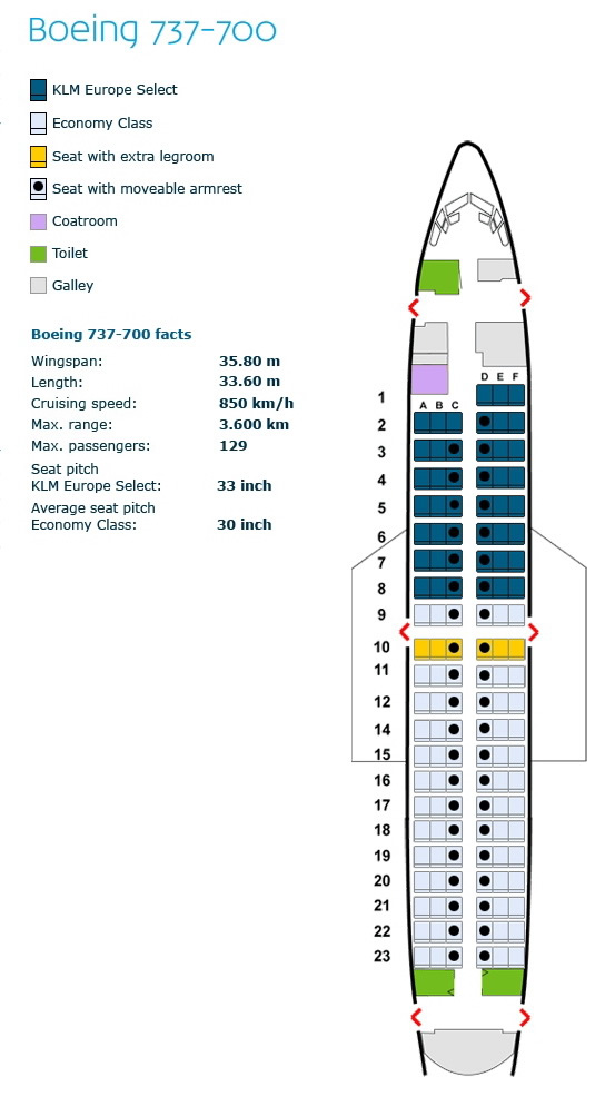 klm royal dutch airlines boeing 737-700 aircraft seating configuration