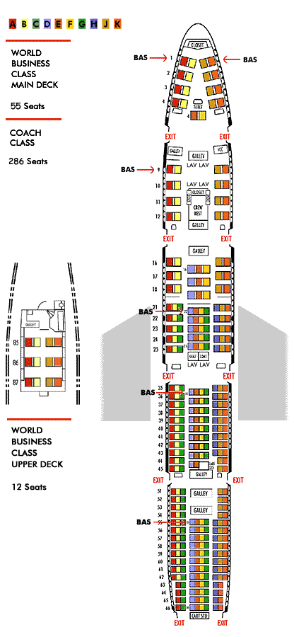 northwest airlines boeing 747-200Z seating map aircraft chart