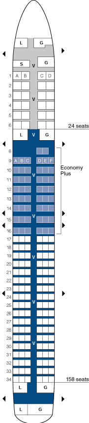 united airlines boeing 757-200 jet seating map aircraft chart