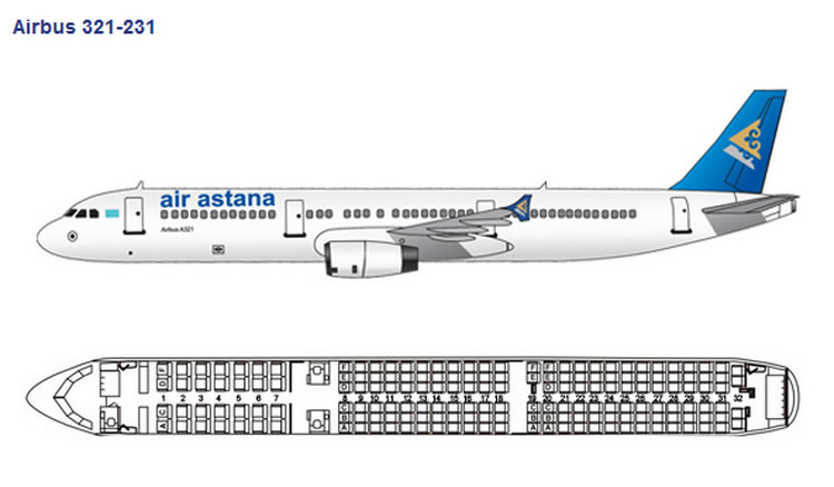 AIR ASTANA AIRLINES AIRBUS A321-200 AIRCRAFT SEATING CHART