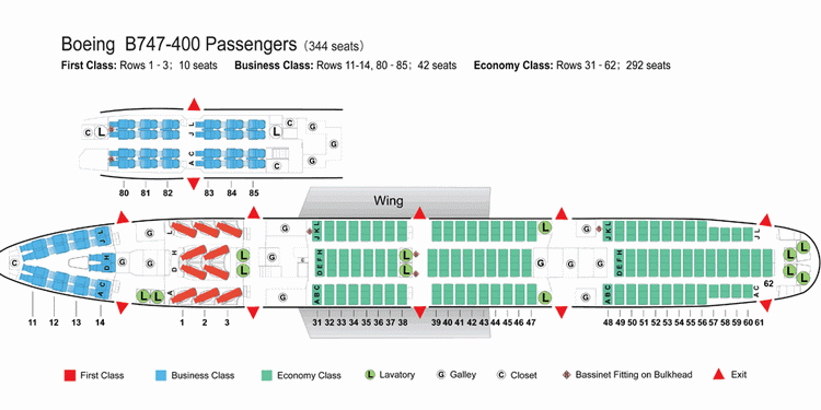 AIR CHINA AIRLINES BOEING 747-400 AIRCRAFT SEATING CHART