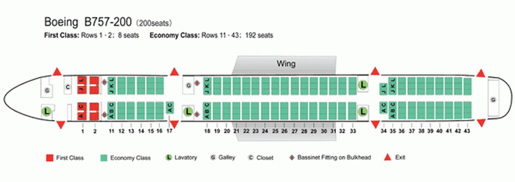 AIR CHINA AIRLINES BOEING 757-200 AIRCRAFT SEATING CHART