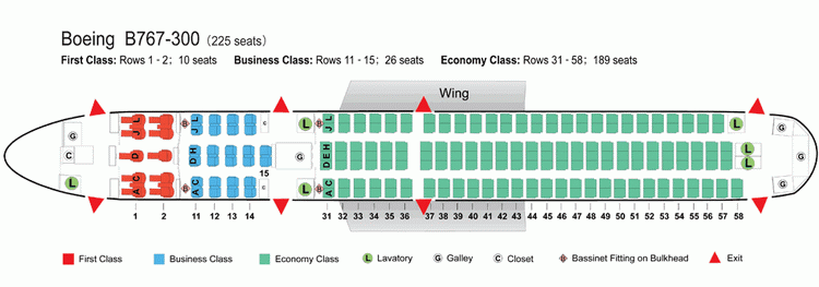 AIR CHINA AIRLINES BOEING 767-300 AIRCRAFT SEATING CHART