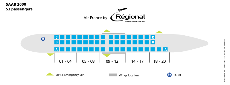 AIR FRANCE AIRLINES SAAB 2000 AIRCRAFT SEATING CHART