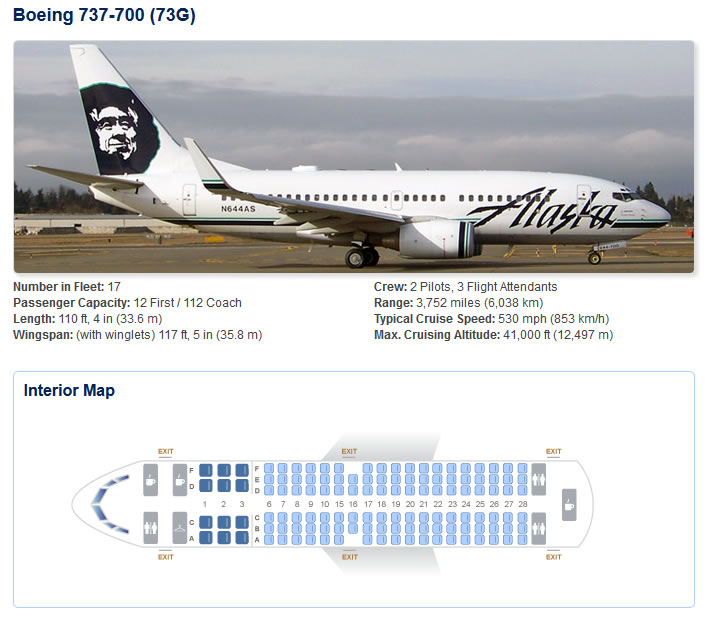 ALASKA AIRLINES BOEING 737-700 AIRCRAFT SEATING CHART