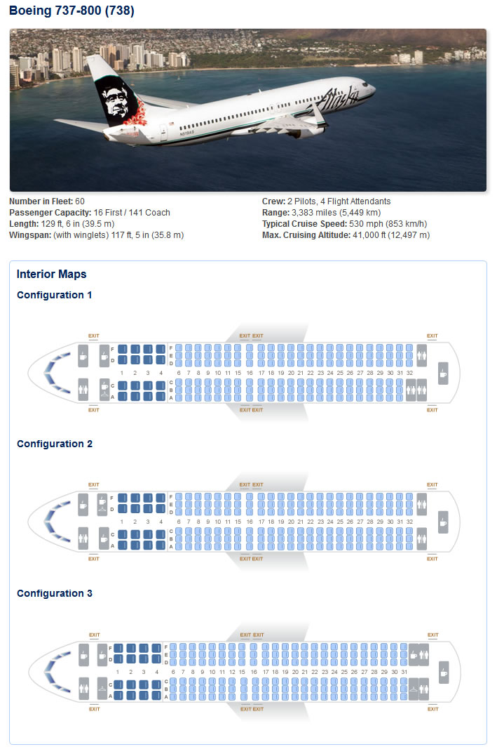 ALASKA AIRLINES BOEING 737-800 AIRCRAFT SEATING CHART