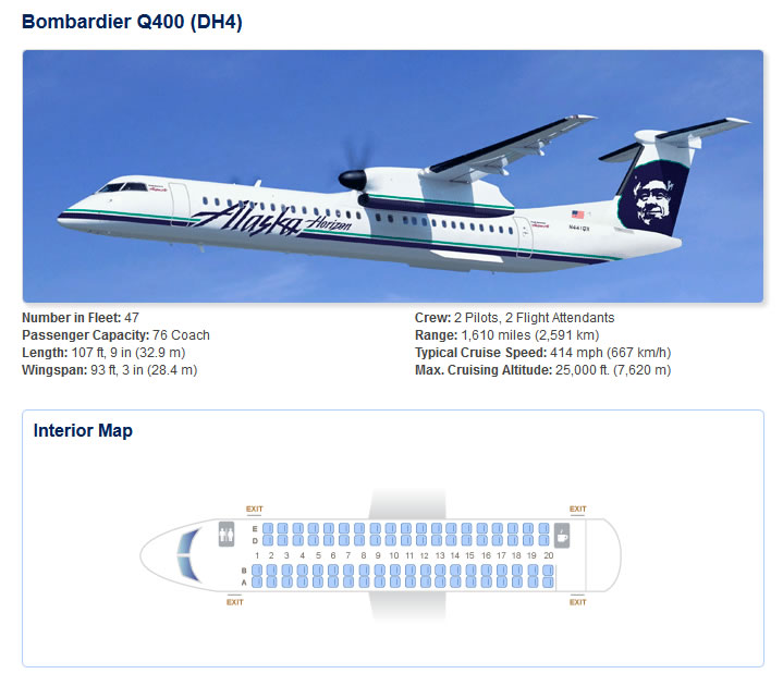ALASKA AIRLINES BOBMARDIER Q400 (DH4) AIRCRAFT SEATING CHART