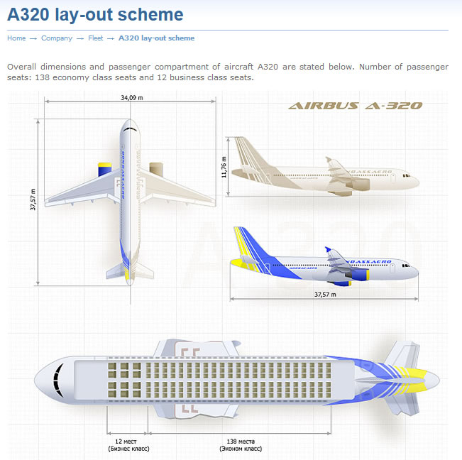 DONBASSAERO AIRLINES AIRBUS A320 AIRCRAFT SEATING CHART
