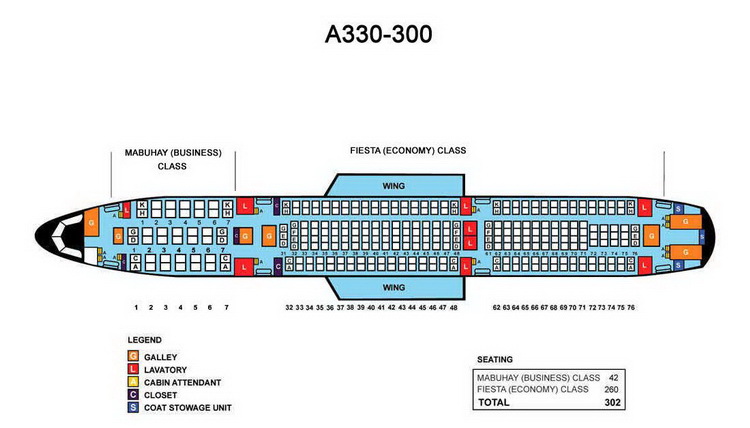 PHILIPPINE AIRLINES AIRBUS A330-300 AIRCRAFT SEATING CHART