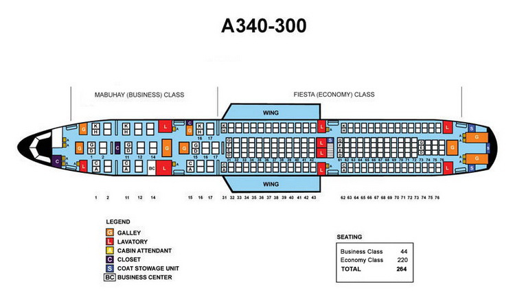 PHILIPPINE AIRLINES AIRBUS A340-300 AIRCRAFT SEATING CHART